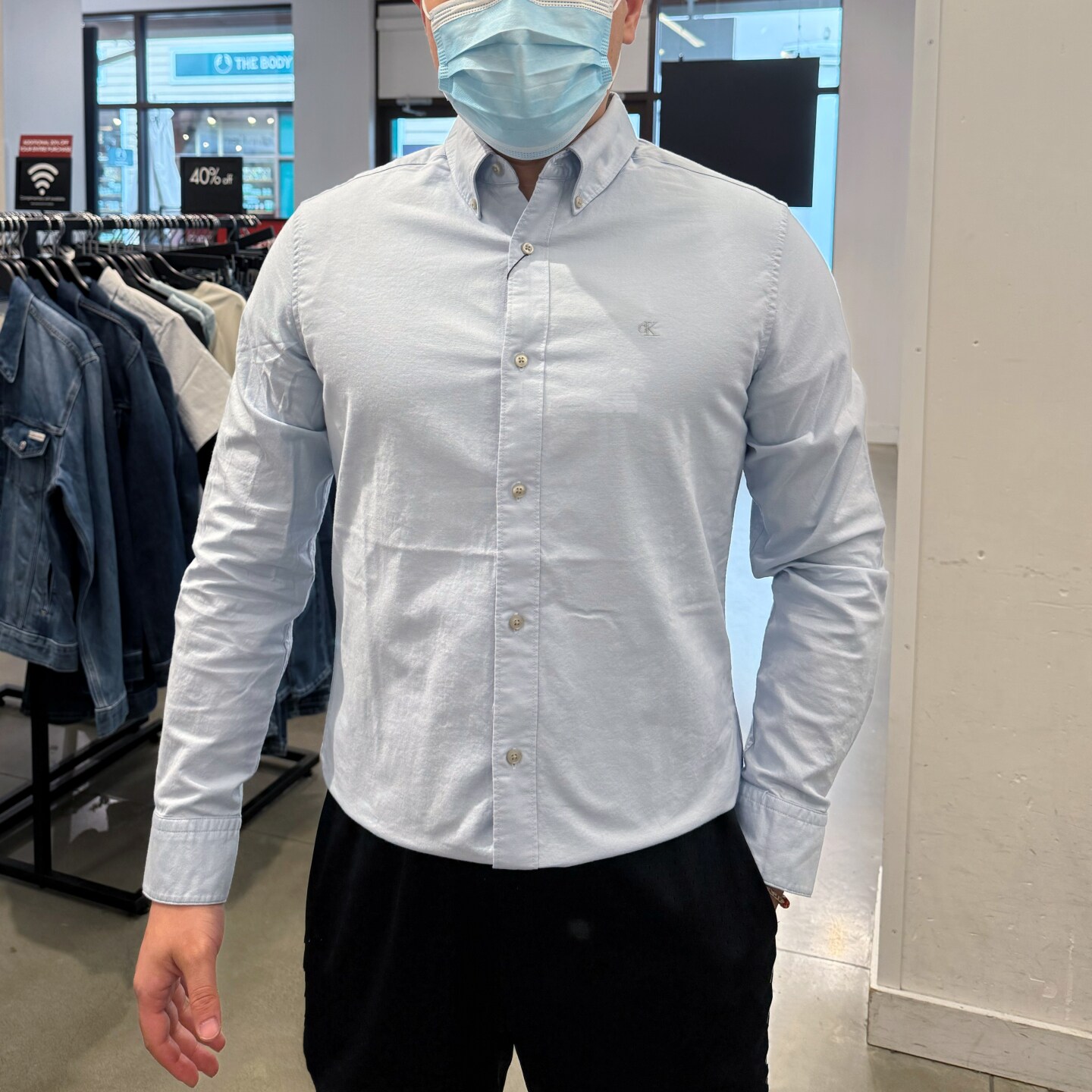 CK男士纯色牛津纺微弹长袖衬衫