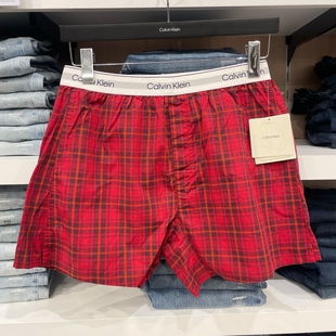 CK Calvin Klein 男士休闲撞色格子透气舒适四角内裤阿罗裤 1条装