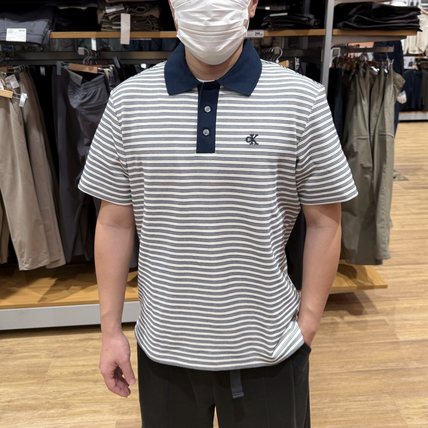 CK男士休闲撞色条纹短袖POLO衫