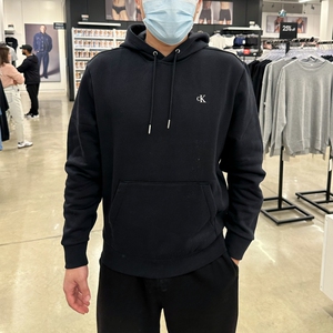 Calvin Klein CK 男士秋冬新款休闲纯色LOGO刺绣加绒连帽套头卫衣