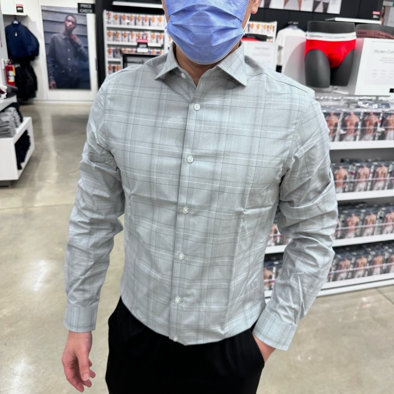 CK休闲百搭格子长袖衬衫修身免烫