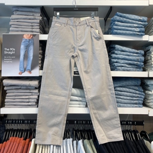 CK Calvin Klein 男士美式复古休闲水洗浅灰色宽松直筒工装牛仔裤