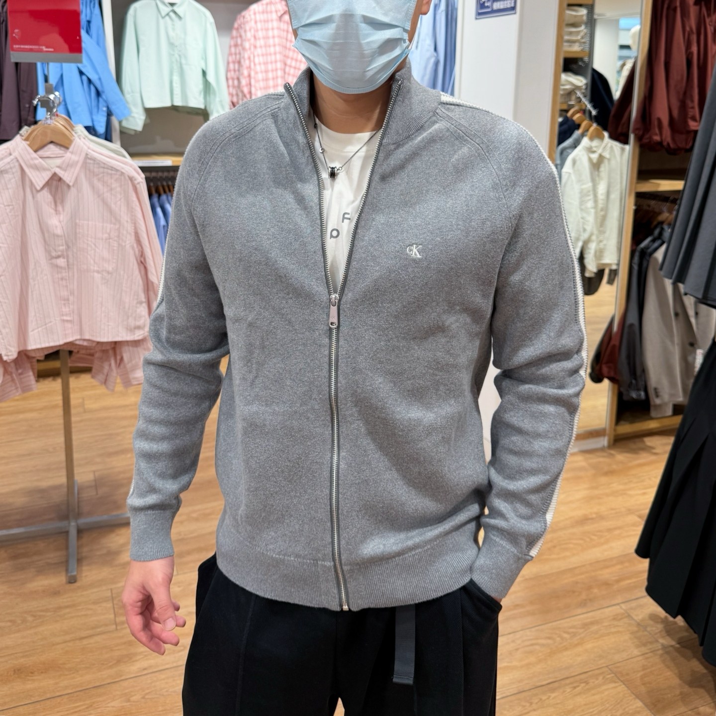 CK男士休闲立领拉链针织开衫外套