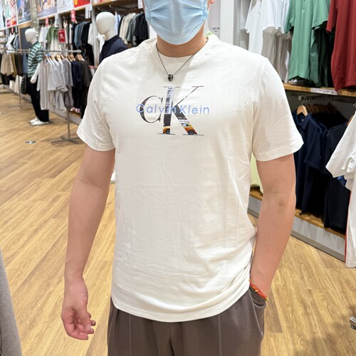 CK男士纯棉立体印花圆领短袖T恤