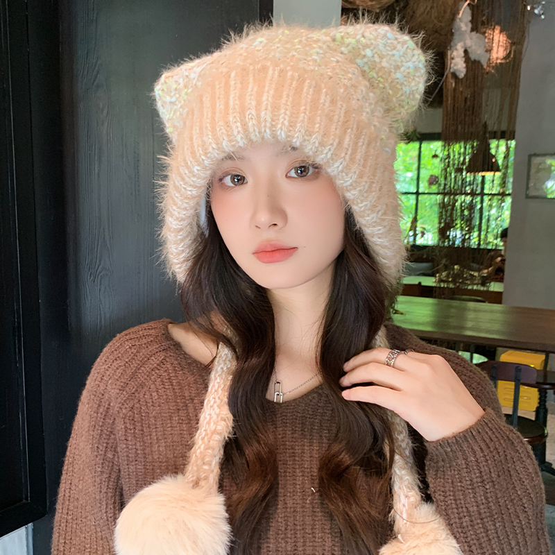 甜美可爱耳朵毛绒帽保暖护耳帽女