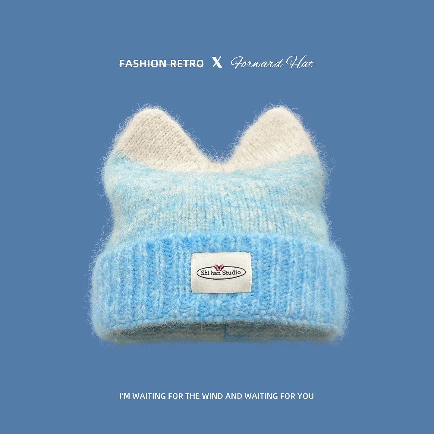 新款甜美多巴胺撞色猫耳朵针织帽子女秋冬季保暖防寒氛围感毛线帽