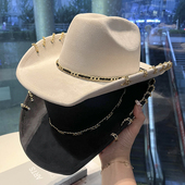 欧美时尚 饰麂皮绒爵士帽子女异域风西部牛仔帽草原骑士帽男 链条装