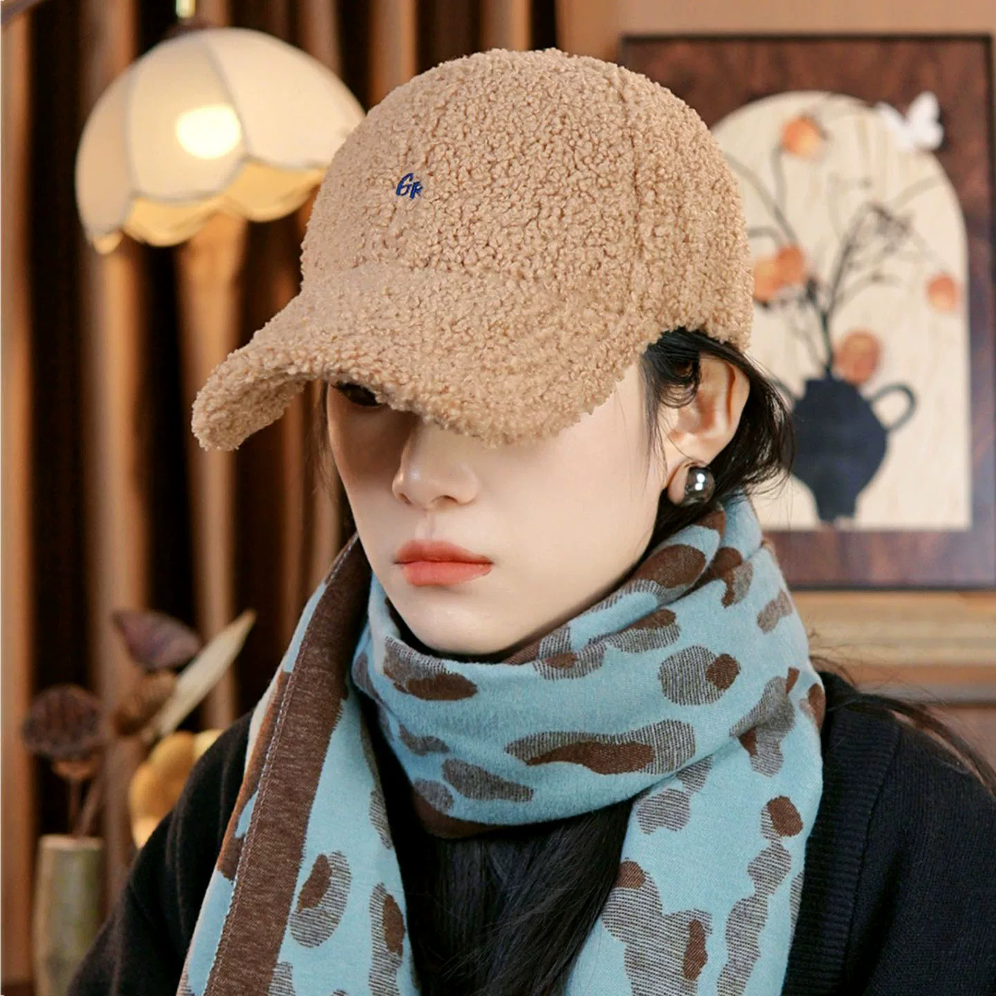 韩版简约纯色羊羔绒棒球帽男女