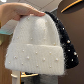 新款 兔毛混纺毛线帽女秋冬保暖护耳帽高级感重工针织帽时尚 包头帽