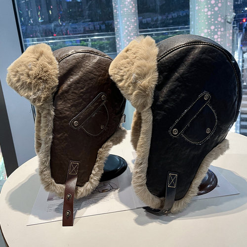 冬季皮质保暖帽子男女户外骑车防寒防水加厚护耳帽东北滑雪飞行帽