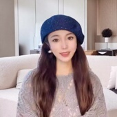 新款 透气百搭显脸小画家帽大头围帽子 镂空网眼亮片贝雷帽子女夏季