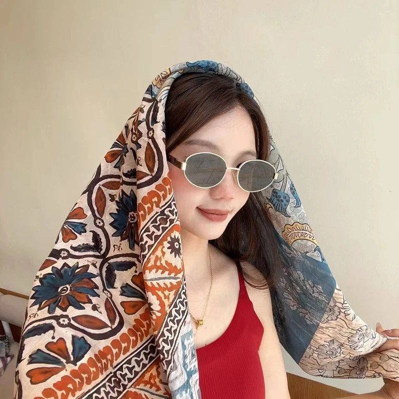 包头丝巾帽连帽围巾女士春夏多功能旅游防晒披肩百搭薄款飘带头巾