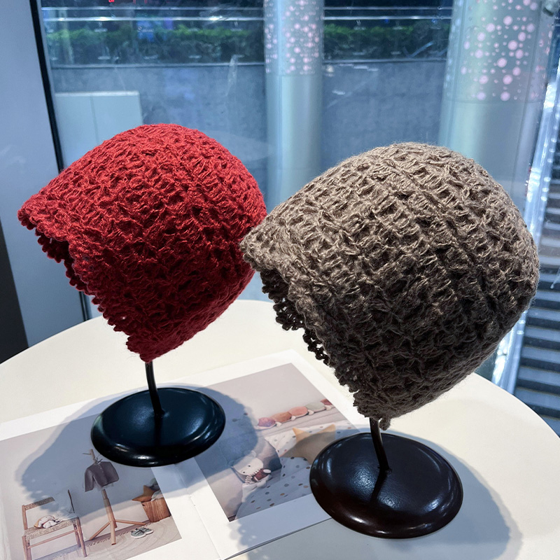 复古钩花针织帽秋冬保暖