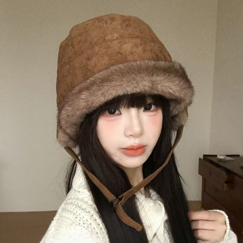 毛绒渔夫帽冬季款加厚保暖