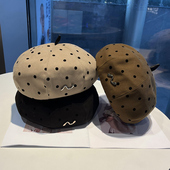 韩系波点贝雷帽子女秋冬季 时尚 百搭洋气优雅八角帽女百搭蓓蕾帽潮