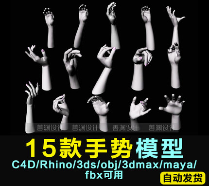 手/手掌/手指/手势模型C4D/犀牛/OBJ/3ds/maya/FBX/3DMAX/SU/STL