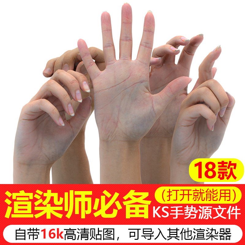 keyshot手势渲染源文件 男人女人ks源文件 3d手部模型