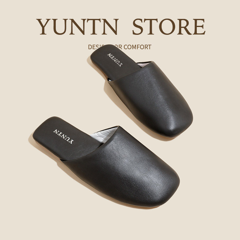 时尚高级感极简风包头情侣PU皮凉拖鞋女防滑轻便牛筋底居家男夏天
