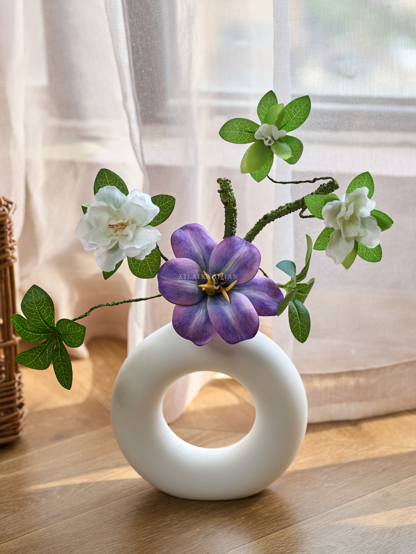 喜莱卡简约彷真花假花摆设插花陶瓷花瓶摆件客厅餐桌装饰绿植花束