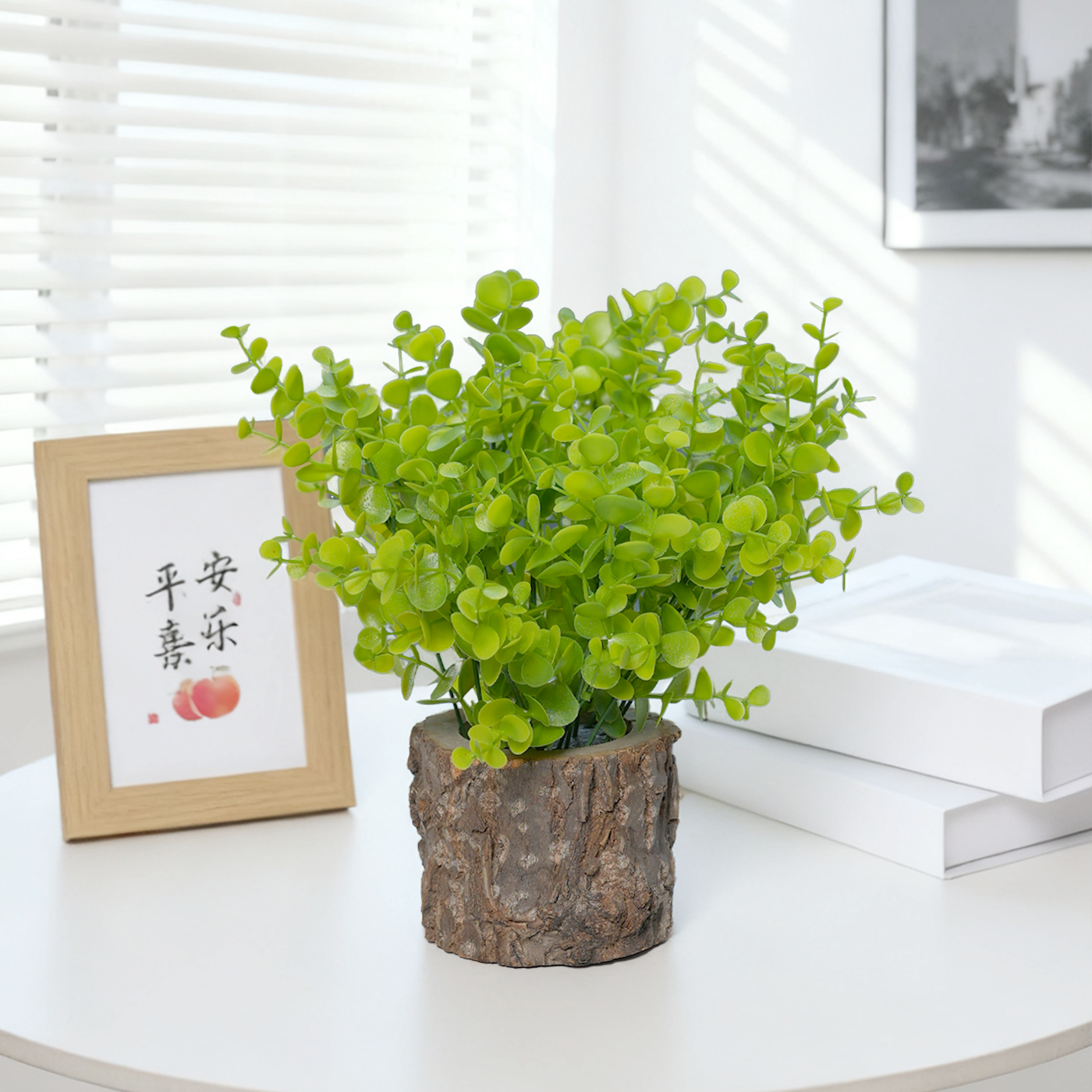 喜莱卡爆款假花木制花盆仿真植物盆景创意装饰摆件人造花仿真盆栽