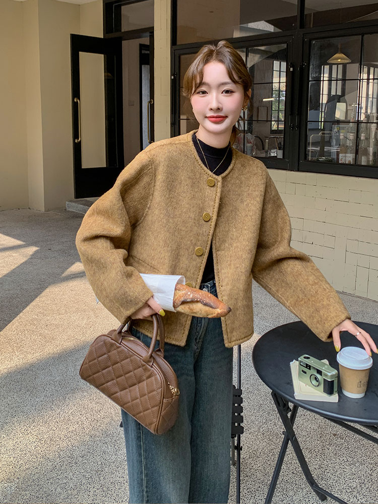高级感小香风短款羊毛外套女2024冬季小个子气质双面羊绒毛呢大衣