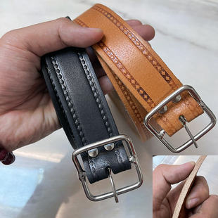 整张牛皮手工切割皮带老式老年人铁丝扣头工地劳保干重活腰带保用