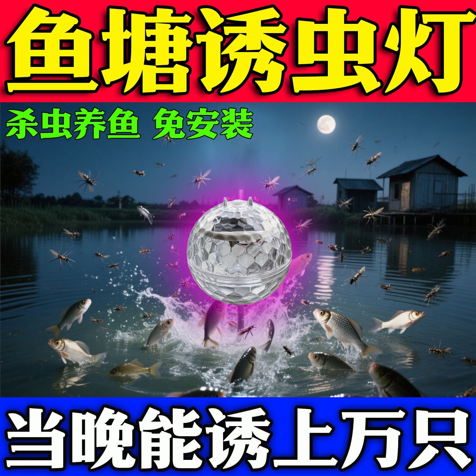 鱼塘蚊虫诱捕灯太阳能养殖专用喂鱼户外庭院鱼池引灭杀小飞虫