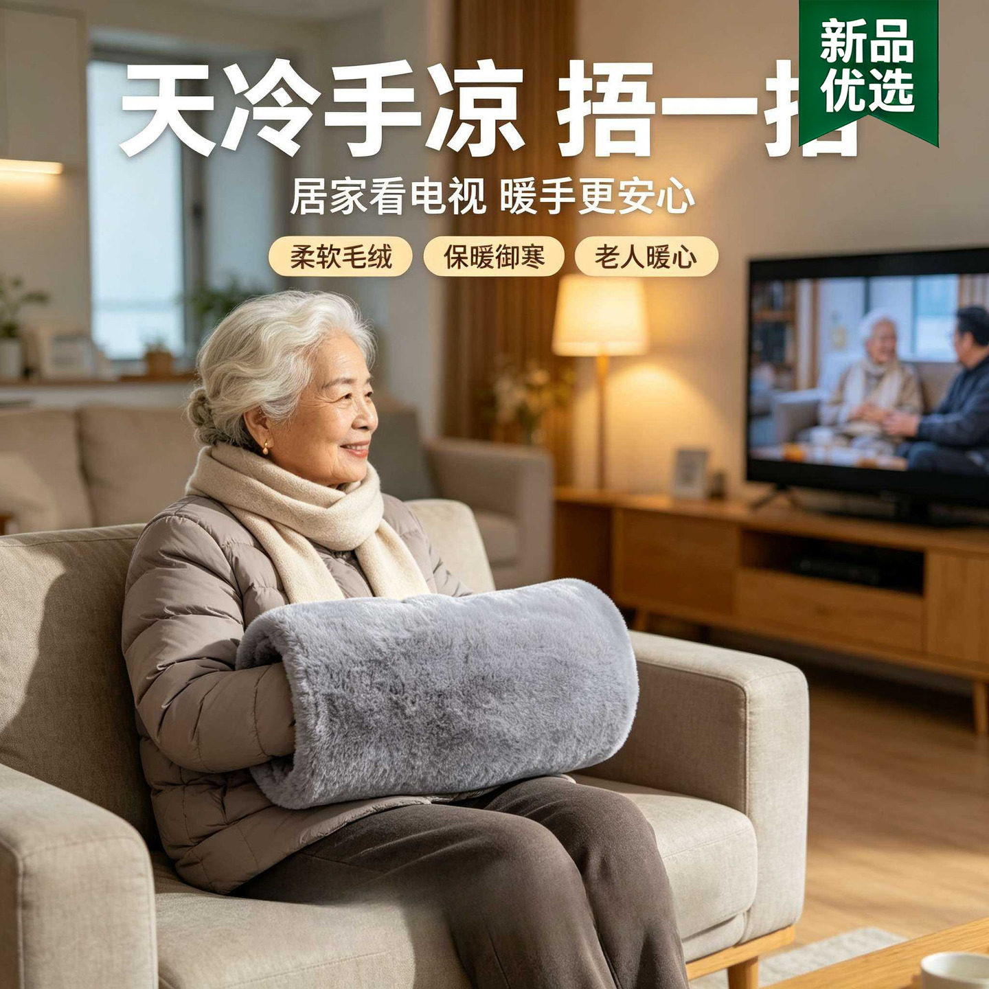 送中老年人礼物冬天保暖袖手捂子暖手宝加厚毛绒暖手筒时尚插手宝