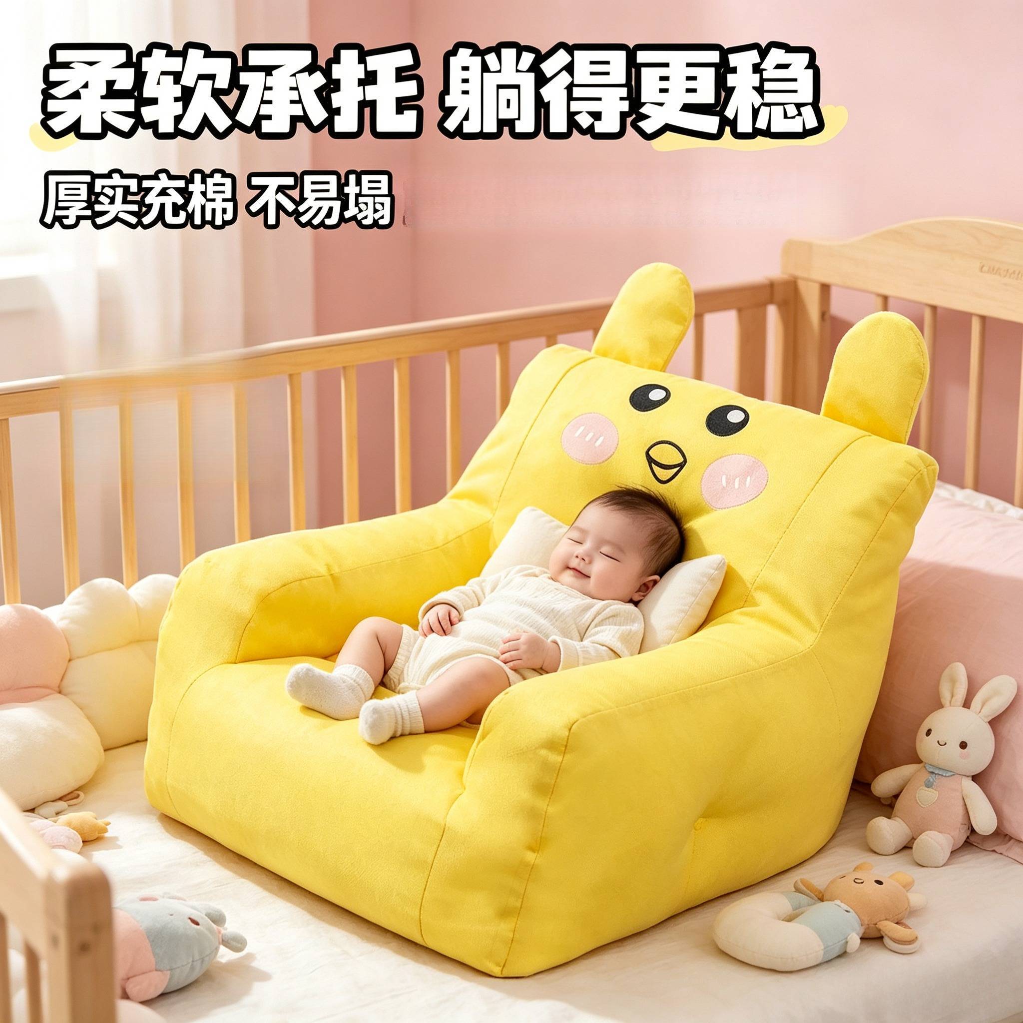 婴儿沙发小月龄脊椎婴儿沙发可躺可睡小月龄宝宝沙发单人可爱小熊