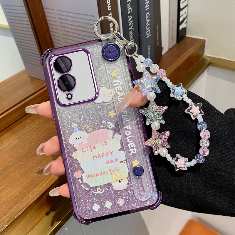 适用vivoY36手机壳Y36m新款Y36i保护5G硅胶套Y36S全包vivo防摔卡通viviy12软壳v2318a腕带支架星星手链女时尚