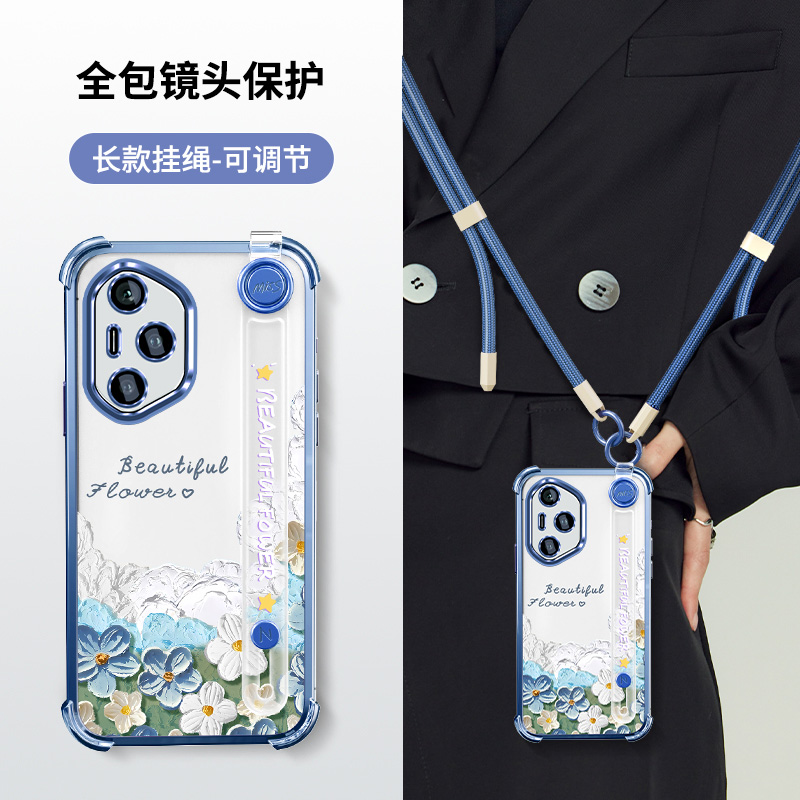 适用华为荣耀400手机壳Honor400Pro腕带保护套DNN-NX9硅胶DNP带镜头膜全包防摔Por女斜挎挂绳软外壳日韩小众