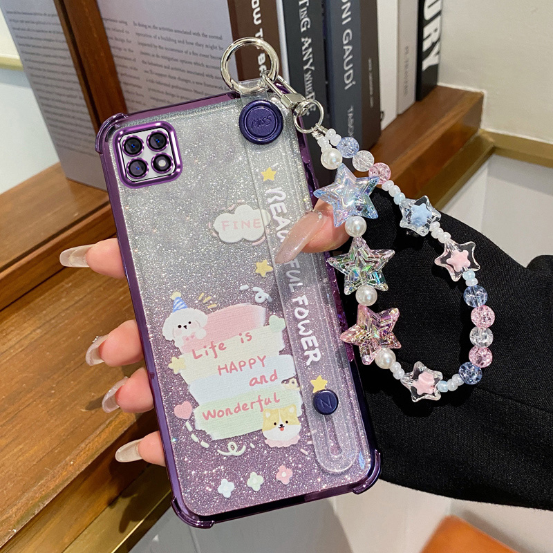 适用oppoA72手机壳oppo A53硅胶保护套PDYT20新款opqoa72女款全包防摔5G卡通软壳腕带支架高级感小众星星手链