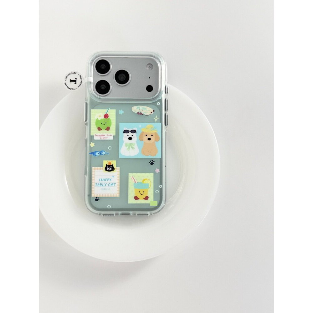可爱小动物贴纸插画圆边双层适用苹果17pro手机壳iPhone16promax新款保护套15少女14/13全包硅胶防摔日韩