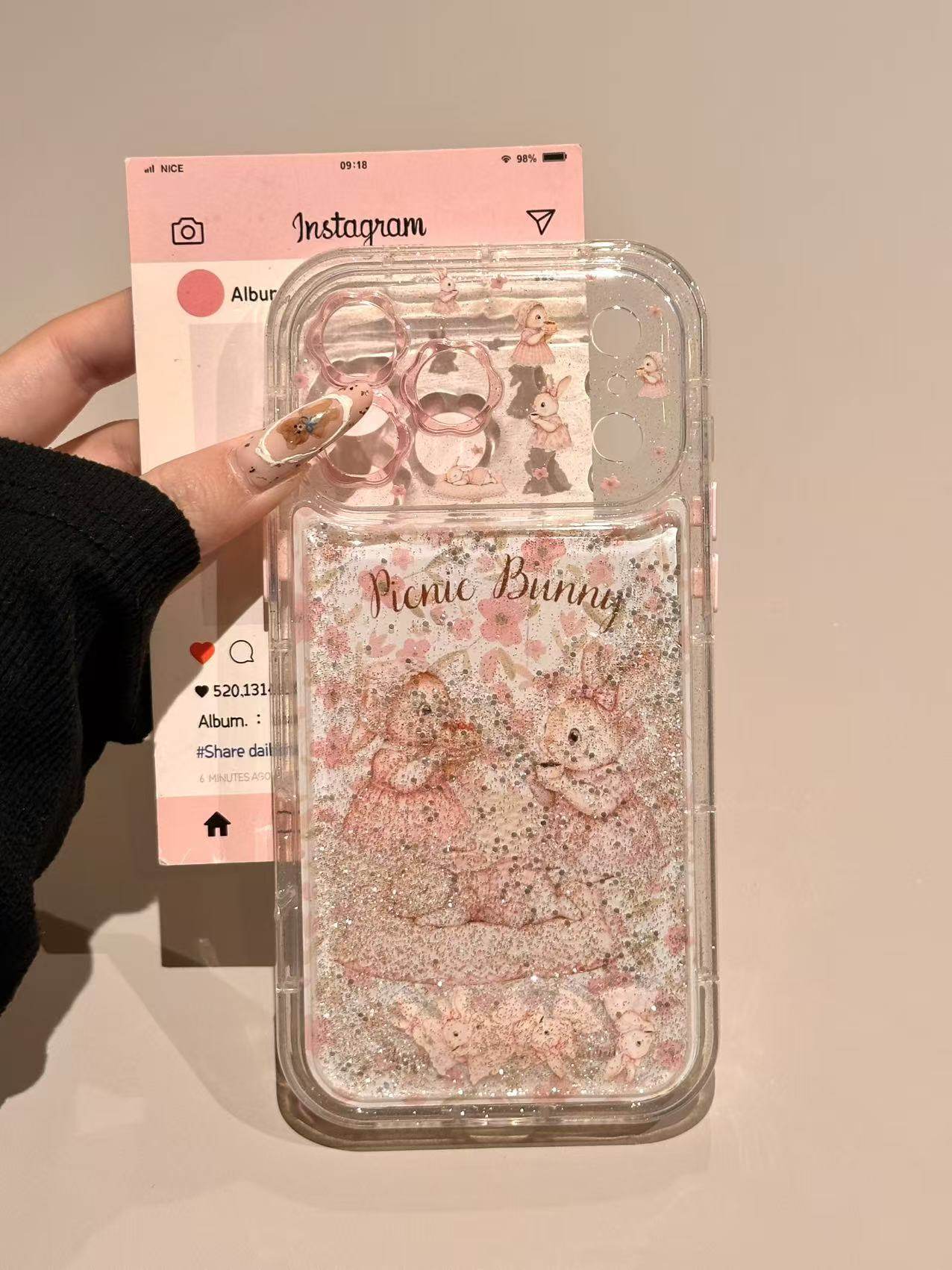 卡通可爱碎花复古小兔全包流沙壳适用苹果17/16/15/14防摔手机壳 · 粉碎花复古小兔 苹果 16,3C数码配件,手机保护套/壳,淘宝优惠券,粉丝福利购,淘宝优惠卷