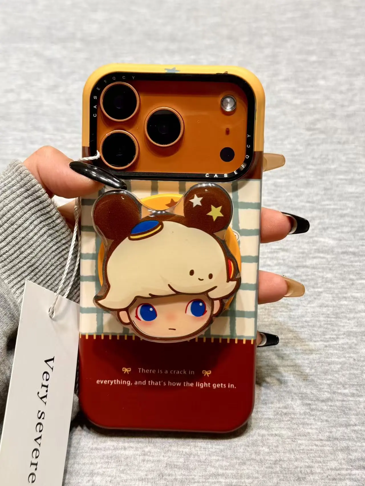 17ProMax · 撞色格纹小熊发箍男孩磁吸支架适用苹果17promax手机壳15iphone16
