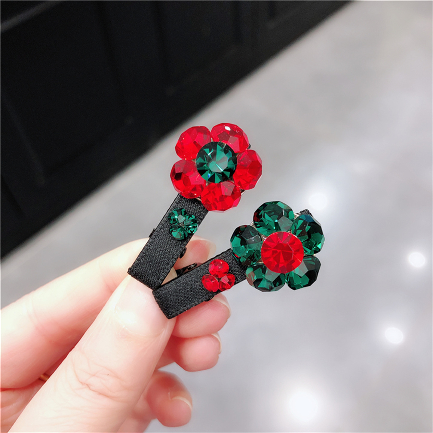 精致小号花朵水晶镶钻鸭嘴夹边夹