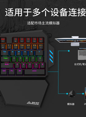单手机械键盘黑爵AK039H吃鸡游戏键盘彩RGB背光手游键鼠王座套装