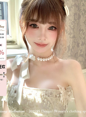 SISI JIANG“缎带珍珠”定制蝴蝶结珍珠项链