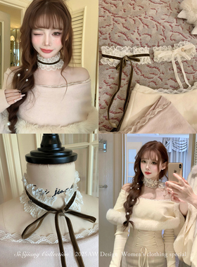 SISI JIANG“日系姐姐choker”复古宫廷风白色蕾丝蝴蝶结系带项链