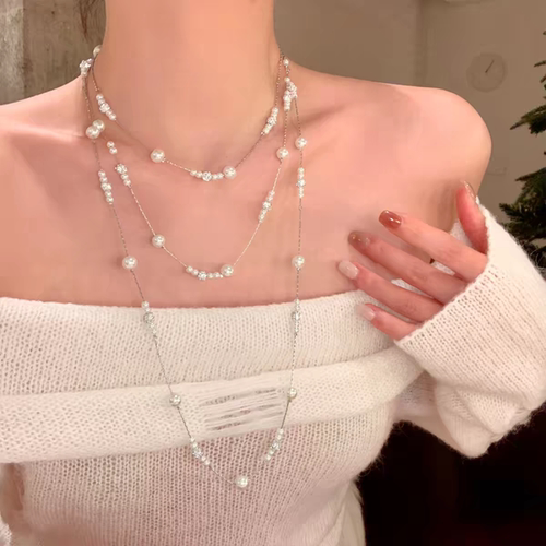 珍珠项链多层满天星女毛衣链锁骨链轻奢高级叠戴配礼服颈颈链饰品