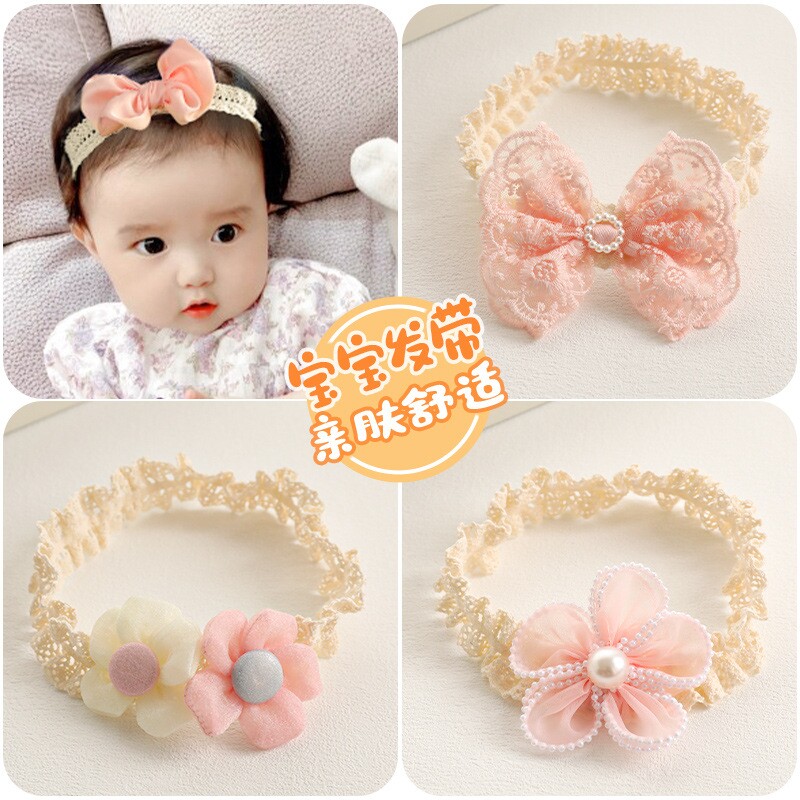 0-3岁婴儿发带女宝宝护囟门帽头花发饰新生儿发箍周岁头饰蝴蝶结