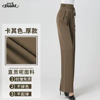 Плотные женские брюки цвета хаки с завязкой спереди.