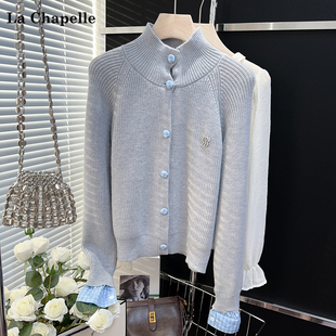拉夏贝尔 Chapelle秋冬高领奶系灰色女宽松慵懒假两件套针织衫