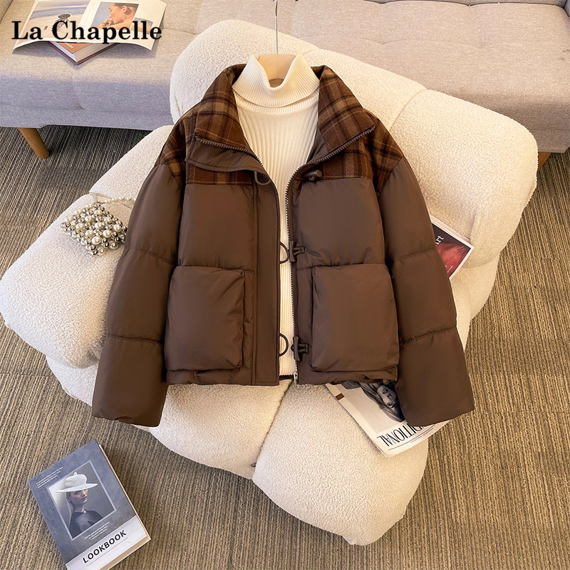 拉夏贝尔/La Chapelle2024年冬季格子拼接设计棉服短款保暖外套女,女装/女士精品,大码棉服,淘宝优惠券,粉丝福利购,淘宝优惠卷