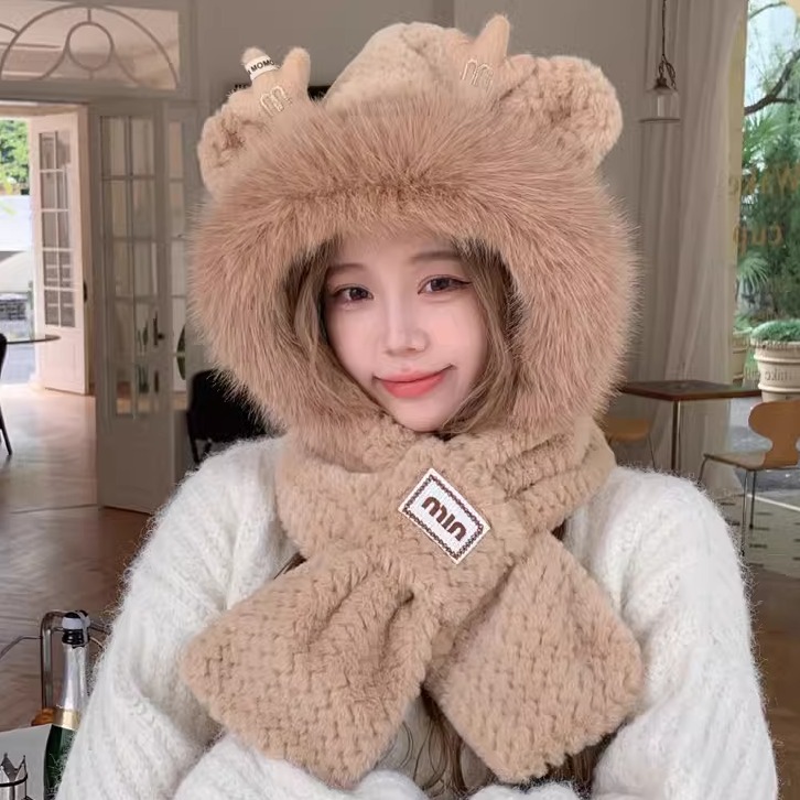 编织可爱龙宝帽子围巾一体护耳帽