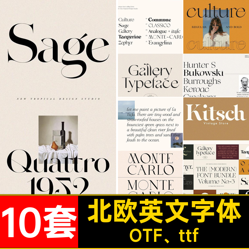 北欧英文字体衬线包标题LOGO杂志轻高级OTF ttf奢海报酸性10套