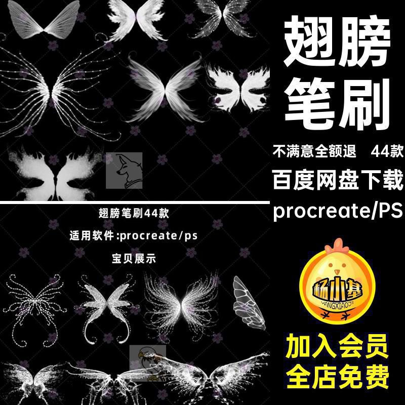 procreate笔刷白色梦幻发光仙女精灵翅膀蜻蜓蝴蝶翅膀ps笔刷素材