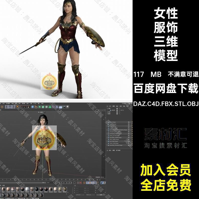 长剑盾牌模型女侠三维神奇C4DOBJDAZ.C4D.FBX.STL.OBJ长靴上衣