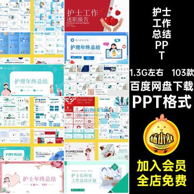 103款护士工作总结PPT素材护理部模板年终医院汇报年度计划护士长