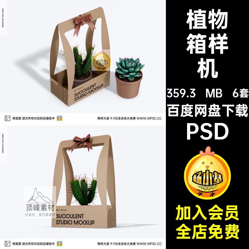 植物外包装样机模板纸盒盆栽效果展示图片免拍摄贴图psd设计素材